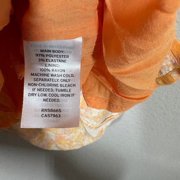 BP Small Crosshatch Yellow Orange Meadow Floral Milkmaid Short Sleeve Dress - Picture 8 of 10